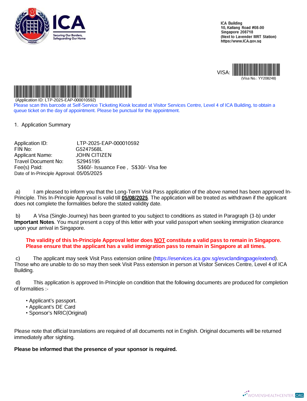 Download Singapore visa approval letter template in Word and PDF formats Photoshop template